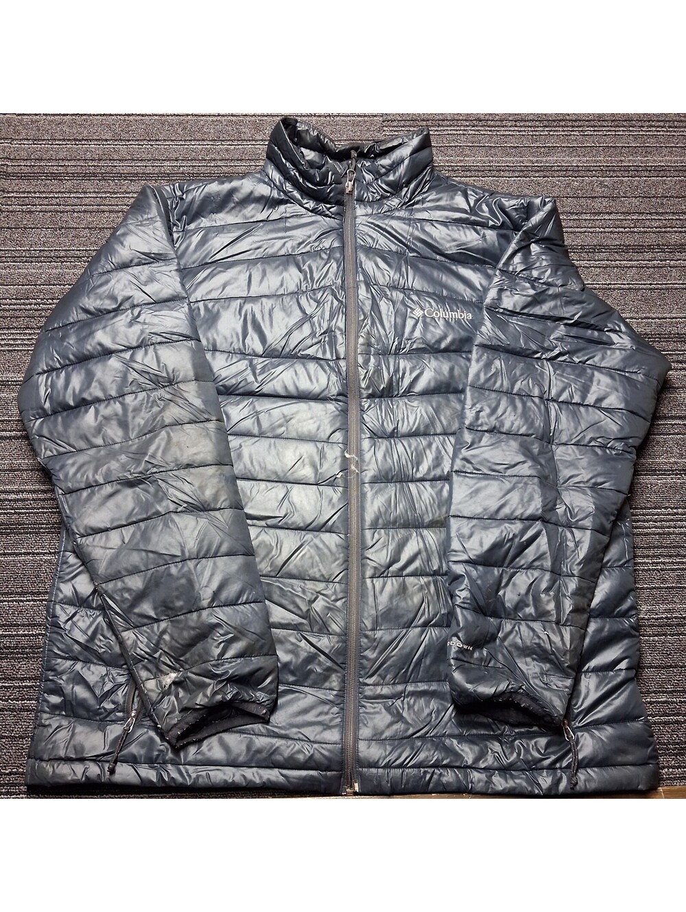 Columbia Mens Large Omni-Heat TurboDown Black Puffer Jacket Damaged Full Zip
